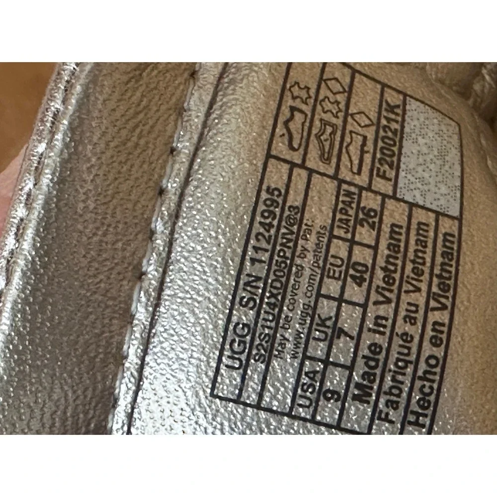 UGG Emily Rose Gold Metallic Leather Crisscross Slide Sandals 1124995 Womens 9